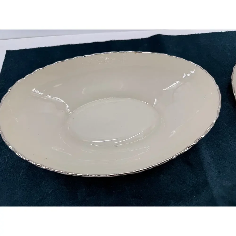 Weatherly Lenox D517 Cream Sugar Gravy Boat Vegetable Bowl Silver Trim Vintage